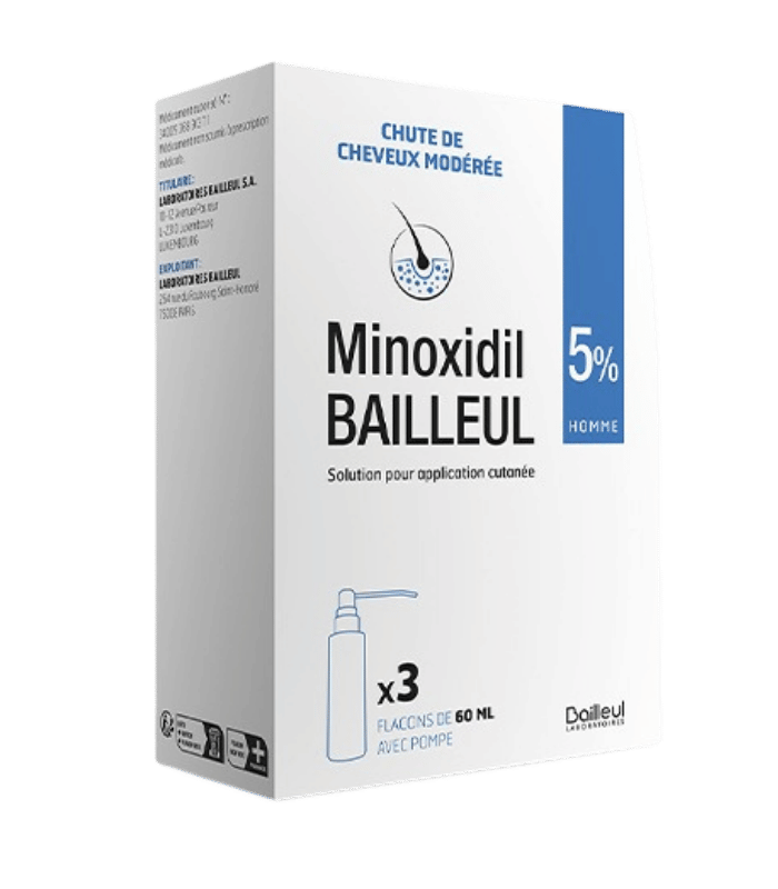 Minoxidil Bailleul 5% Homme – Solution pour application cutanée (3 × 60 ml)