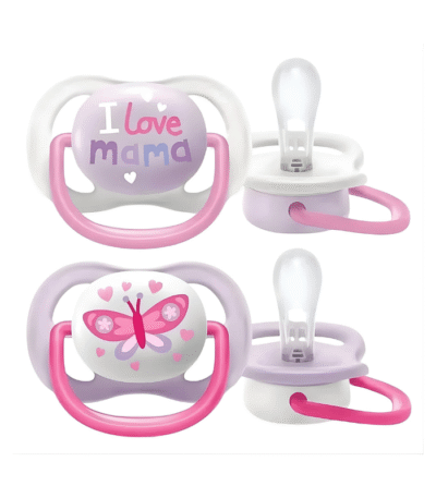 Avent Sucette Ultra Air 0-6 Mois Happy I Love Mama & Papillon SCF080/02 – Lot de 2