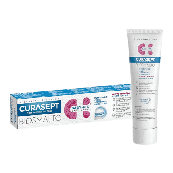 Curasept Biosmalto Dentifrice Fraise Sans Fluor Bébé-Enfant 6 Mois à 6 Ans 50ml