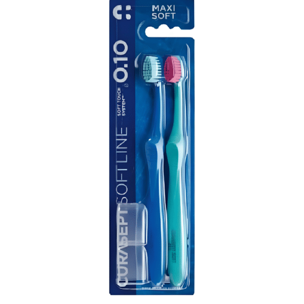 Curasept Softline 0.10 Maxi Soft Pack Brosses à Dents Bleu et Vert 2 unités
