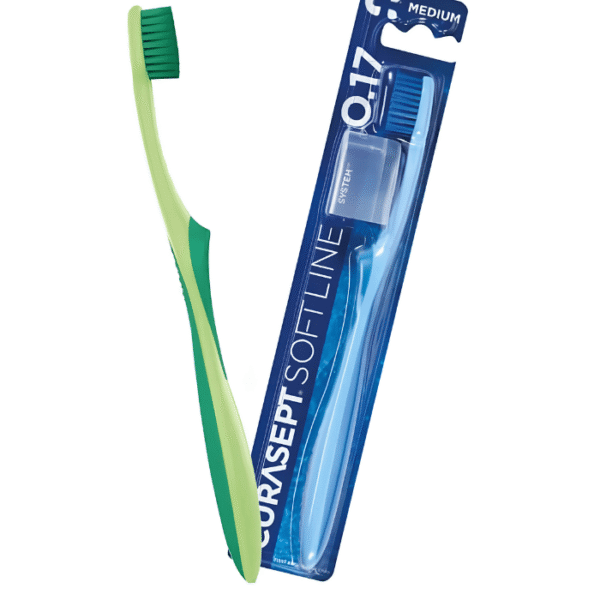 Curasept Softline 0.17 Medium Brosse à Dents Verte pour Brossage Quotidien